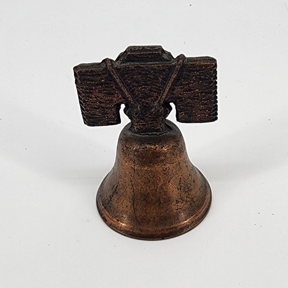 Vintage Miniature Liberty Bell Copper Tone Metal Figurine Souvenir